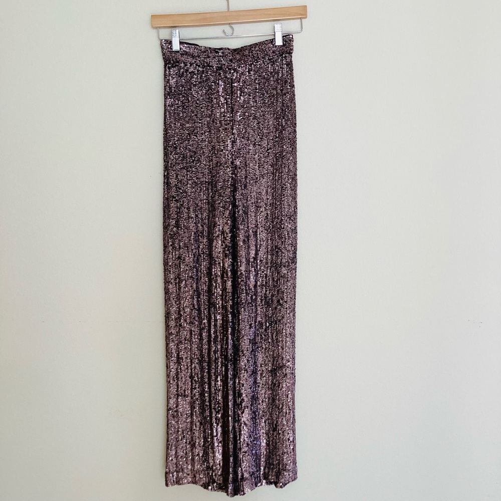 Rodarte Wide Leg Pants High-Rise Purple Sequin Embellishments  SZ 2 - Picture 3 of 9